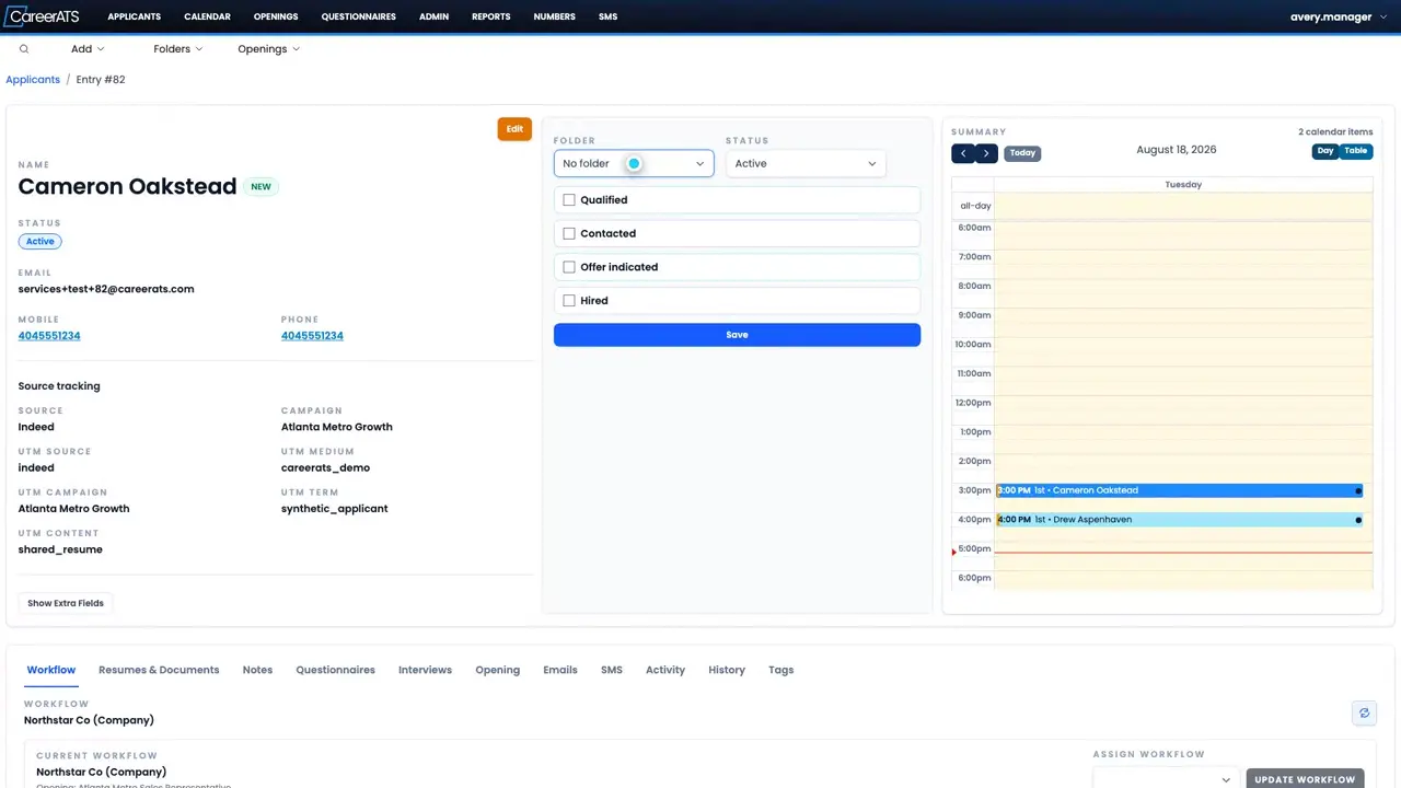 CareerATS recruiting workflows and pipeline automation tools