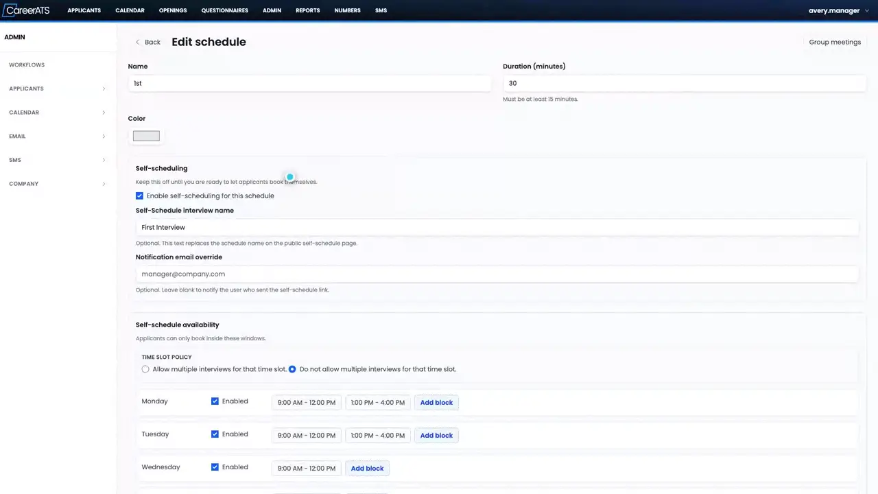 CareerATS interview scheduling workspace